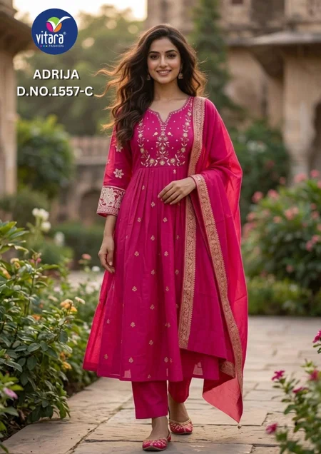 Adrija By Vitara Chanderi Jacquard Size Combo Kurtis Set 
